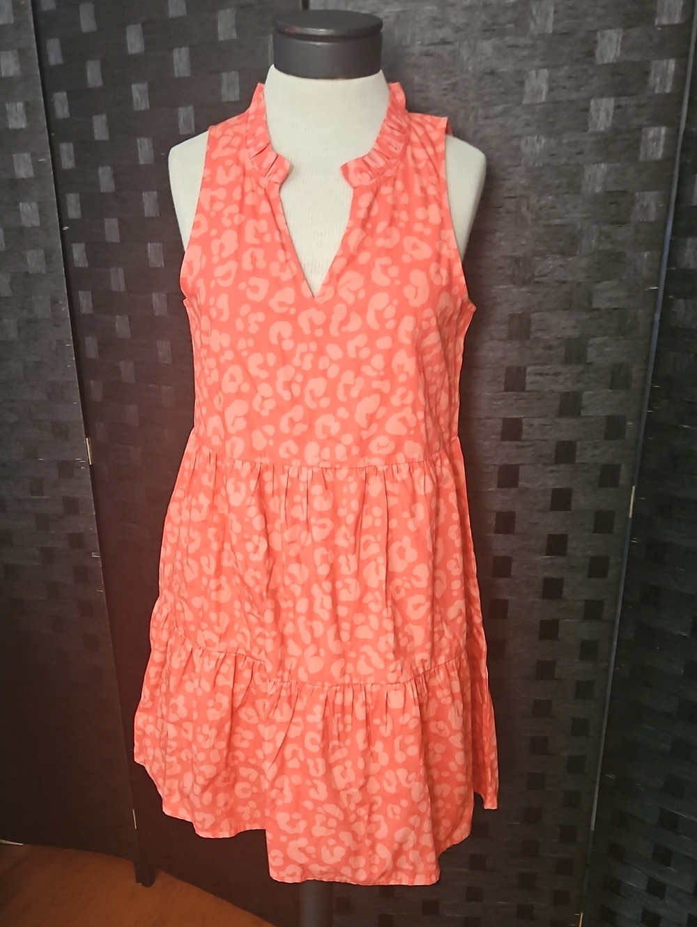 NWOT Mud Pie Coral Pink Leopard Print Tiered Sleeveless Dress size Small